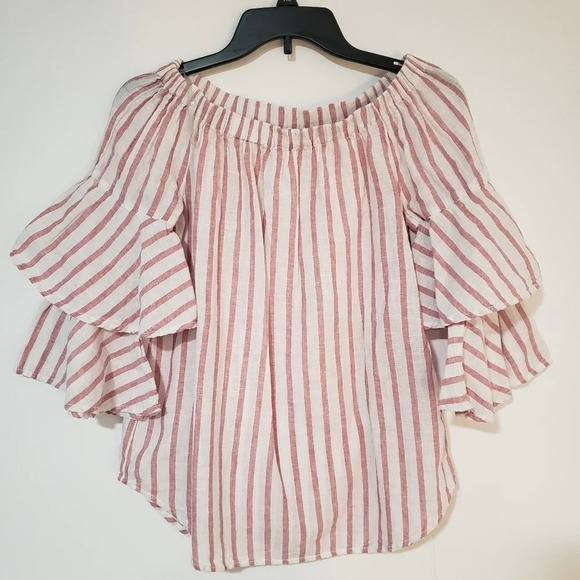 Beachlunchlounge Striped Ruffled Sleeve Top - Picture 1 of 6